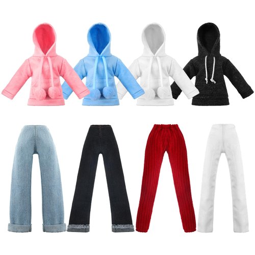 Bencailor 8 Pieces Doll Clothes 11.5 Inch Doll Accessories Cotton Elf Sweaters Denim Pant Regular Outfit Doll Clothing (Classic Hoodie)