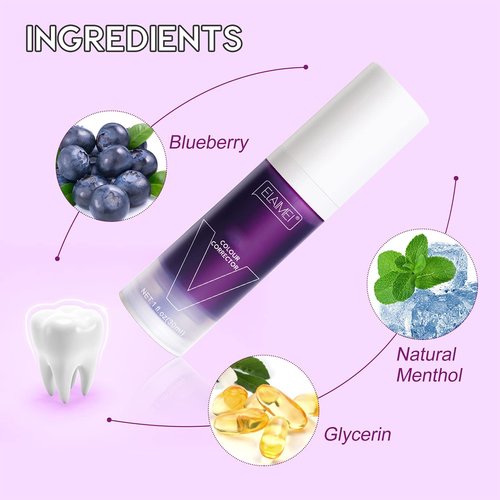 Purple Toothpaste - Dental Color Corrector Serum in a Foam Formula to Remove Stains, Reduce Tooth Deposit Color, and Achieve Brighter, Whiter Teeth for a Confident Look (1PCS Blueberry)