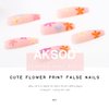 Aksod Colorful Press on Nails Matte Long Coffin Fake Nails Desinged Pink Artificial Flower False Nails Full Cover Rustic Ballerina Nails Tips for Women and Girls 24Pcs (C)
