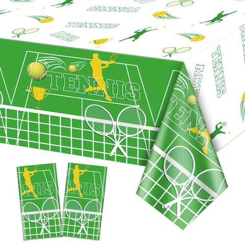 2 Pack Tennis Party Tablecloths, Tennis Theme Birthday Table Cover, 51x87'' Plastic Disposable Rectangle Tennis Party Table Covers for Men Women Kids Birthday Party Tennis Theme Party Decorations