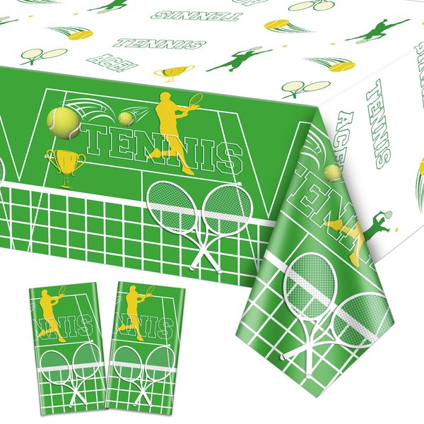 2 Pack Tennis Party Tablecloths, Tennis Theme Birthday Table Cover, 51x87'' Plastic Disposable Rectangle Tennis Party Table Covers for Men Women Kids Birthday Party Tennis Theme Party Decorations