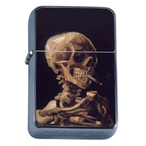 Vincent Skull Smoking Windproof Refillable Flip Top Oil Lighter with Tin Gift Box D-179