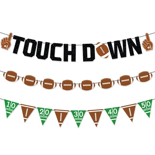 Gifloon Touchdown Football Party Banner, Pre-Strung Fantasy Football Theme Birthday Party Decorations