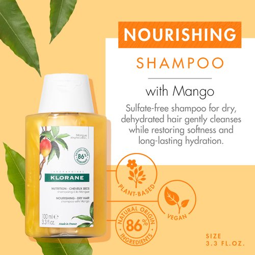 Klorane Nourishing Shampoo With Mango Butter, Moisturize and Hydrate Dry Hair, Paraben, Silicone, Sls Free, Travel Size, 3.3 Fl Oz (Pack of 1)