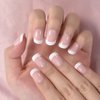 Nude Pink French Press On Nails Short Squoval False Nails Women Girls Nail Art Tips Full Cover Reusable Fingernails Datechable Acrylic Manicure For Daily Dating Office Home Party (24pcs)