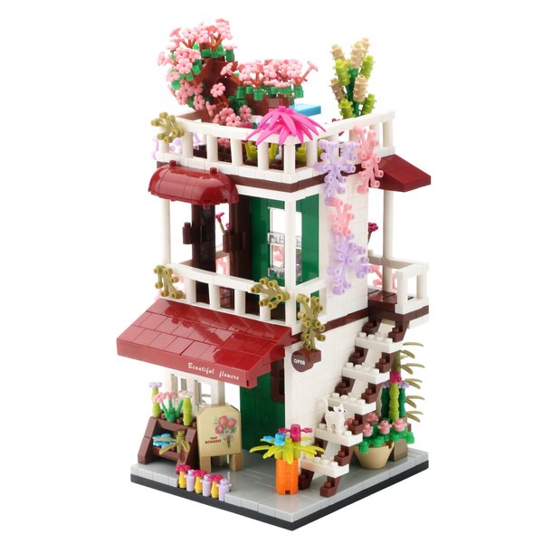 TEXXXIAN Flower Shop Micro Building Blocks Set for Girls Simulation Mini House Building Educational Creative Toy for Kids Ages of 8+ 953 Pieces Street View