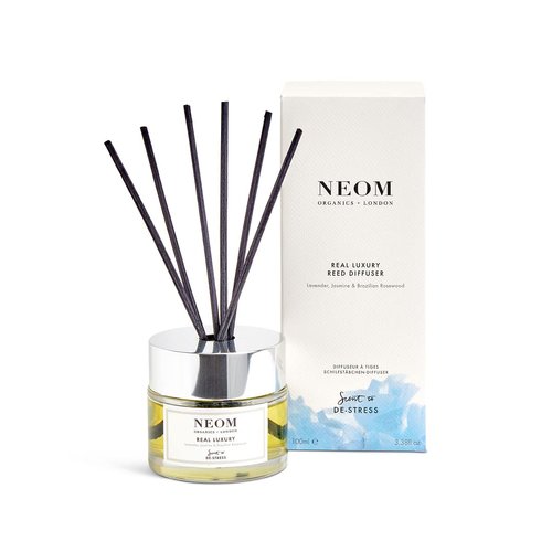 NEOM Real Luxury Reed Diffuser, 3,38fl oz | Lavender, Rosewood & Jasmine Essential Oil Blends | 100% Natural Fragrance | Relaxing Scent |
