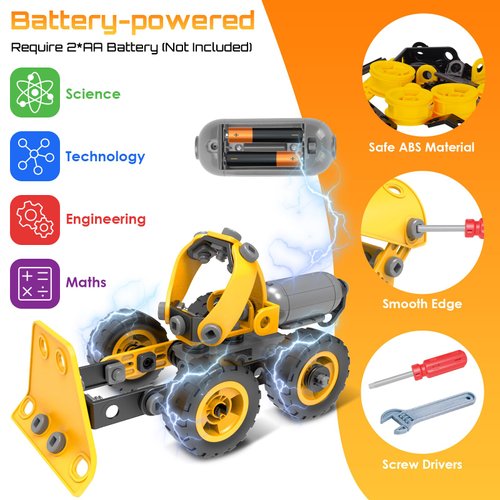 10 in 1 Kids STEM Building Toys, Electric Building Blocks Toys Set for 5 6 7 8+ Year Old Boy, Educational STEM Learning Construction Excavator Kit for Kids Age 4-8 5-7 6-8 8-10