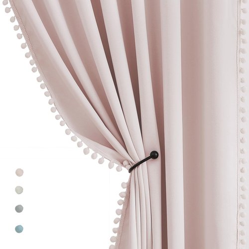 Treatmentex Pom-Pom Pink Half-Blackout Curtains 45'''' Short Window Curtain Set for Girls Baby Nursery Room Darkening Drapes 2 Panels Rod Pocket,Adult