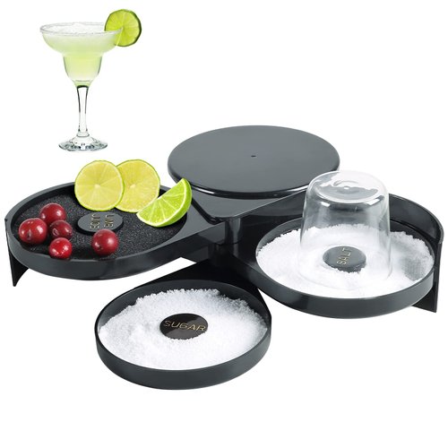 MAOPINER 3-Tier Bar Glass Rimmer Bartender Tool with Sponge, 3-Tray Black Plastic Glass Rimming Sugar Lime Juice Salt Glass Rimmer Tray for Cocktails Margaritas Bloody Marys and Gimlets