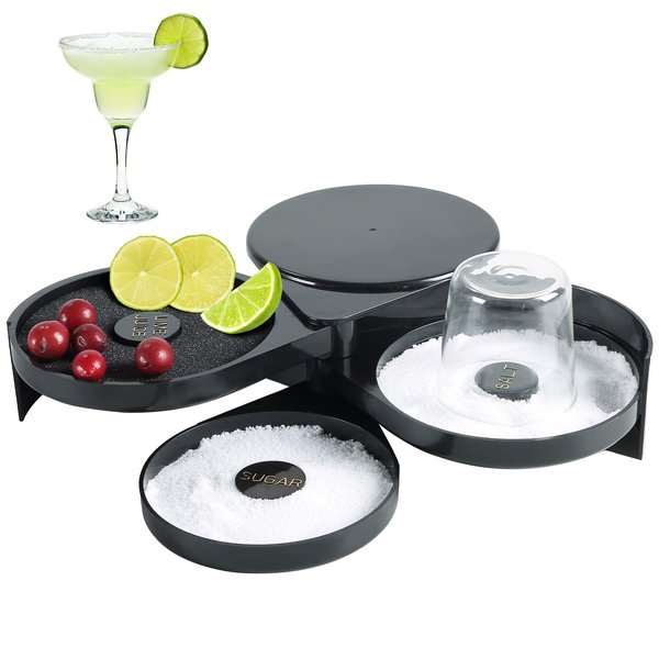 MAOPINER 3-Tier Bar Glass Rimmer Bartender Tool with Sponge, 3-Tray Black Plastic Glass Rimming Sugar Lime Juice Salt Glass Rimmer Tray for Cocktails Margaritas Bloody Marys and Gimlets
