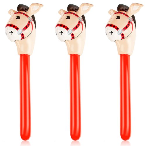 3 Pieces Inflatable Stick Horse Inflatable Horsehead Stick for Theme Party Decoration, 37 Inches