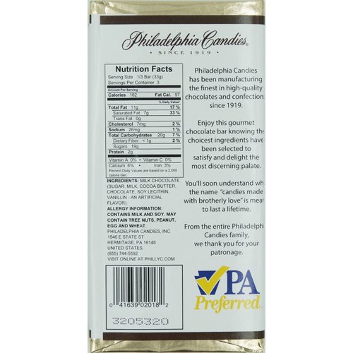Philadelphia Candies Milk Chocolate Bar, 3.5-Ounce Packages (Pack of 2)