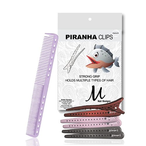 YS Park 339 Lavender Grey Basic Cutting Comb and M Hair Designs Piranha Hair Clips Assorted Colors (Bundle 2 items)