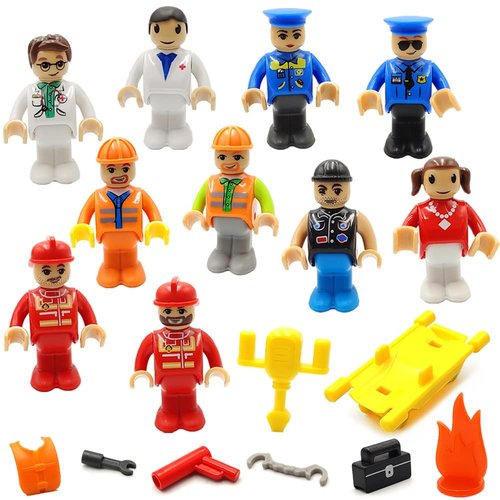 Toy People Figures with Tool for Kids Action Figures Playsets for Trains Cars Various Professions for Play House Wooden Train Track