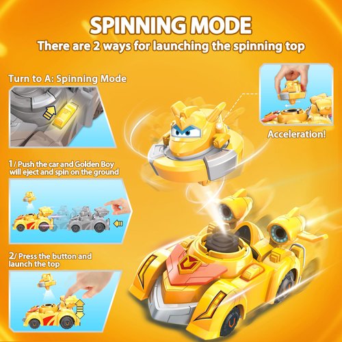 Alpha Group Super Wings Golden Boy Spinning Battling Tops & Cars Toys, Yellow Car Toys for Kids Age 3+, Little People Race Toy Cars for Boys and Girls, Best Gifts for Kids Boys Girls