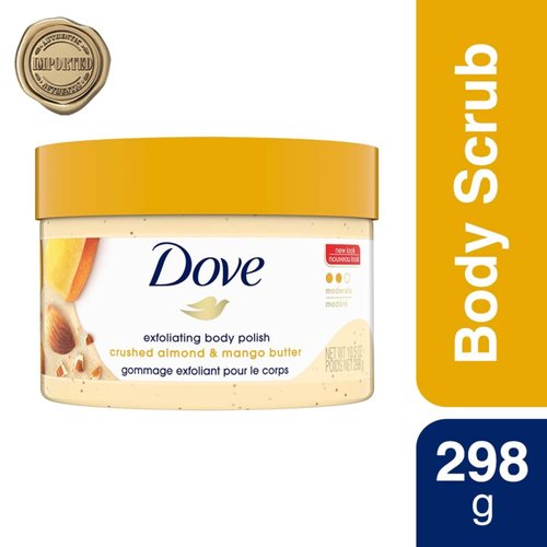 Dove Scrub Crushed Almond & Mango Butter For Silky Smooth Skin Body Scrub Exfoliates & Restores Skin's Natural Nutrients 10.5 oz