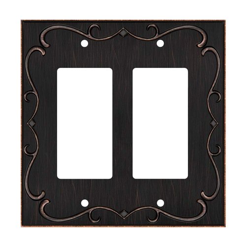 French Cabriole Decorative Wall Plate Switch Plate Outlet Cover (Double Decorator, Aged Bronze)