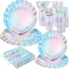 144 Pcs Mermaid Party Supplies Tableware Mermaids Themed Decorations Under the Sea Party Dinnerware Set Includes Plates Napkins Cups Spoons Fork Knives for Baby Shower Birthday Party(Classic Style)