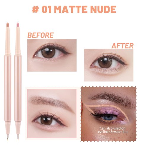 Nobeka 3PC Dual Ended Highlighter Makeup Pen, Glitter & Matte Nude EyeLiner & Eyeshadow, Liquid Contour Liner 2 in 1 Eye Make Up Stick, Mulit-Funtional Long Lasting Lying Silkworm Pencil Set