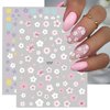 Flower Nail Art Stickers Decals Floral Daisy Nail Decals Spring Summer 3D Self-Adhesive Nail Art Supplies Pink White Petals Flowers Spring Nails Transfer Sticker for Manicure Nail Art Decoration 6PCS