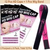 HD Dark Brown Wig Cap 12 Pcs Wig Caps For Women Transparent Wig Cap For Lace Front Wig Invisible Stocking Caps Sheer Wig Cap with Elastic Wig Band Set Wig Accessories（12 HD Wig Caps+1 Wig Band）