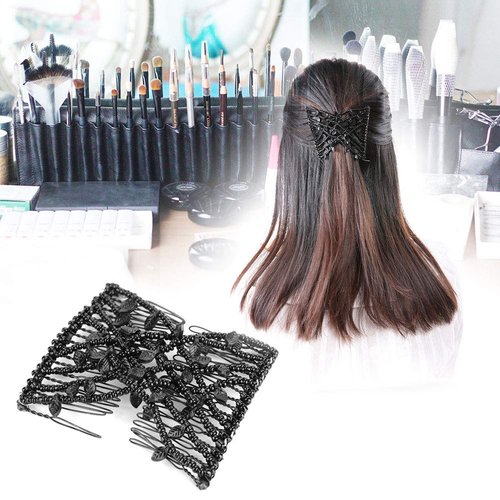 Pearl Hair Clips and Combs Set - Elastic Stretch Double Clips, Magic Combs, DIY Hair Styling Tool (Black)