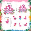 25pcs Pink Dinosaur 5th Birthday Party Supplies, Dinosaur Cupcake Picks Decorations, Pink Dinosaur Theme Happy Birthday Baby Shower Kids Girl Cupcake Toppers Decoration (5th)