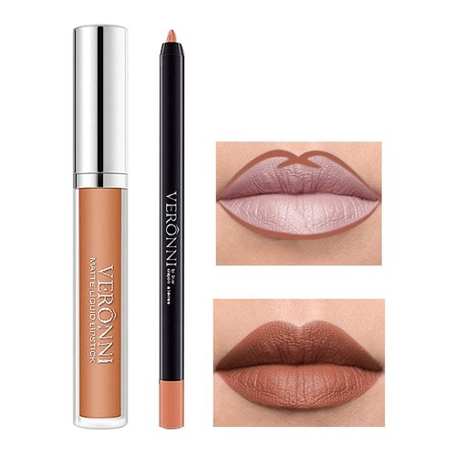 VERONNI Lipstick Lipliner Set,Liquid Matte Lipstick Set, Waterproof Lipstick and Lip Liner Pen Set, Long Lasting Lip Gloss Set For Lip Makeup (#06)