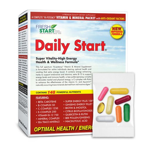 Daily Start Complete Daily Vitamin Pack | 10X Energy & Stamina Booster | Vitamin A, B, C, D, E, B12, Minerals, Ashwagandha, Panax Ginseng, Yerba Mate, Green Tea (30 Packets)