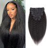 Seelaak 18 Inches 100% Human Hair Kinky Straight Clip in Hair Extensions Brazilian Remy Human Hair Kinky Straight Clip Ins for Black Women 1B# Natural Black Color 8pcs 130g/set
