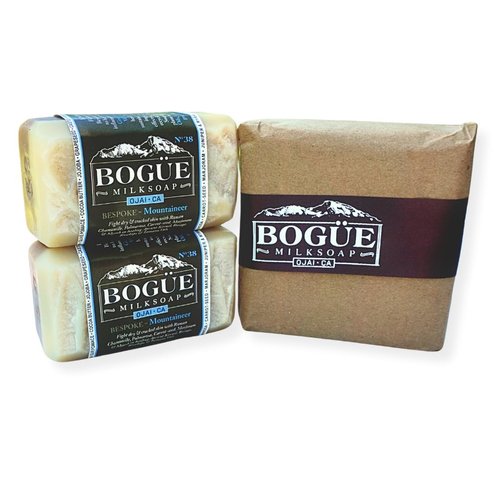 Goat Milk Soap two bars- BOGUE No.38 BESPOKE Mountaineer Blend moisturizes & heals dry & cracked skin with essential oils of Chamomile, Palmarosa, Carrot-seed & Rosehips