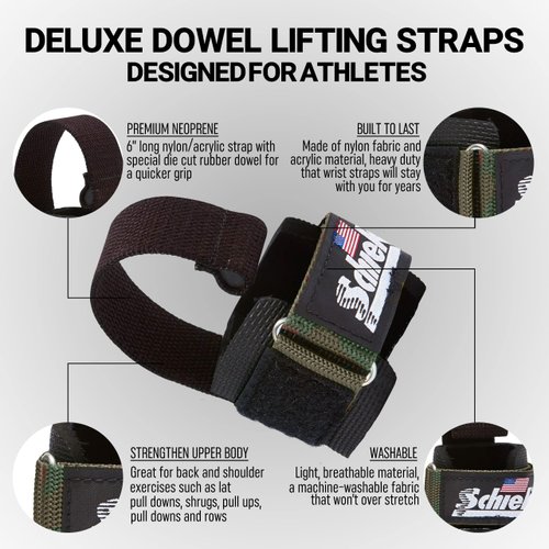 Schiek Sports Model 1000-DLS Deluxe Dowel Lifting Straps - Camo