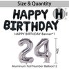 NANINUNENO 24th Black Silver Birthday Party Decorations for Men Women, Happy 24 Birthday Party Supplies with Black Happy Birthday Banner, Silver Foil Stars, Happy Birthday Balloons for 24th Birthday