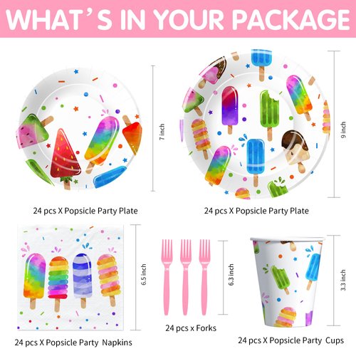 Xenorik Popsicle Birthday Plates And Napkins Party Supplies - Ice Cream Popsicle Party Decorations Dinnerware, Plate, Cup, Napkin, Fork, Summer Popsicle Baby Shower Decorations Tableware | Serve 24