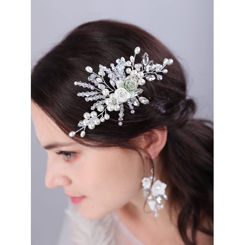 JWICOS Wedding Hair Comb Bridal Flower Hair Pieces Pearl Wedding Hair Accessories for Women and Girls