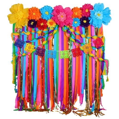 TaoBary 28 Pcs Mexican Party Decorations Set Mexican Paper Flowers Fiesta Ruffled Streamer Backdr...