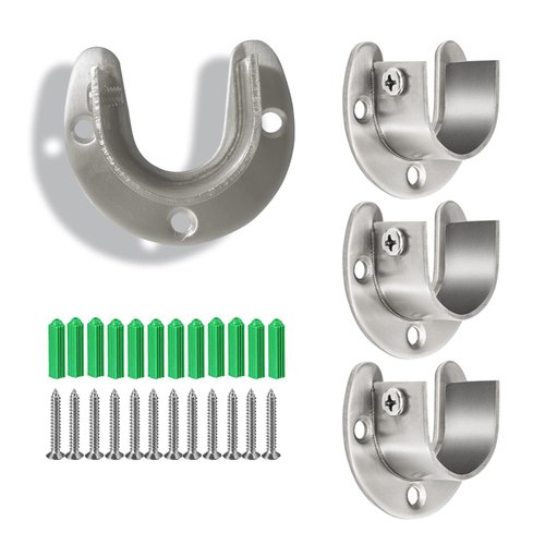 Set of 4 Silver Hayeastdor Stainless Steel Closet Pole Sockets- Closet Rod End Supports, Flange Set Rod Holder with Screws for Easy Installation and Quick Removal (U Shaped, 25mm)