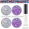 Silver and Magic Purple Holographic Chunky Glitter Cosmetic Body Hair Face Eye Nail for Festival Carnival Concert Beauty Rave Accessories Different Shapes 4 Pots 32g/1.12oz+ Quick Dry Primer Glue Gel