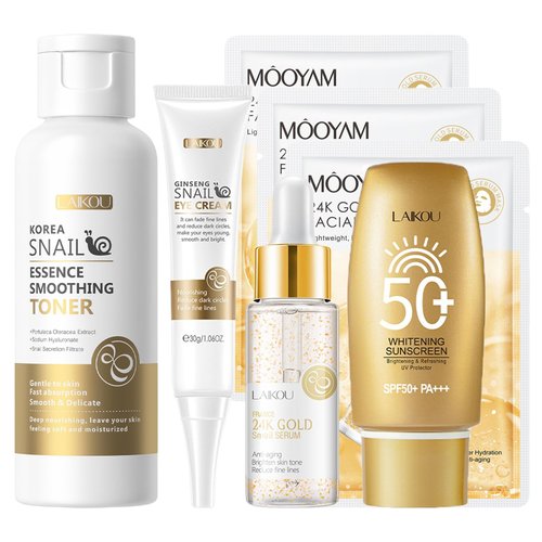 Skincare Set Snail Women Gifts Set For Teenage Girls, 7pcs Skin Care Kit - Sunscreen50SPF, serum, Toner, Eye Cream & 3 Snail Mask, Korea Skin Care Coreano Kit, Facial Kit Skincare Gift Set