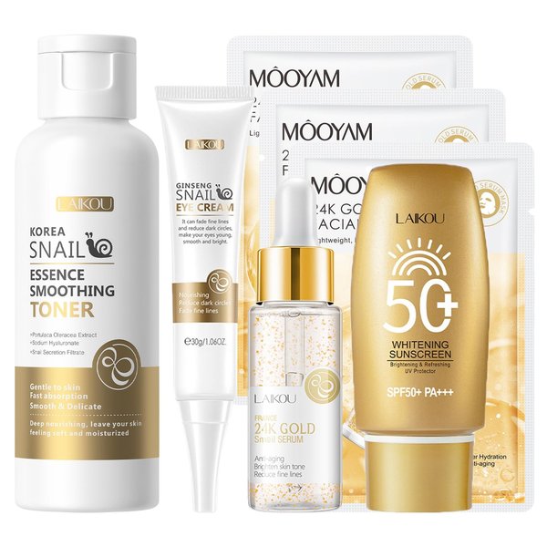 Skincare Set Snail Women Gifts Set For Teenage Girls, 7pcs Skin Care Kit - Sunscreen50SPF, serum, Toner, Eye Cream & 3 Snail Mask, Korea Skin Care Coreano Kit, Facial Kit Skincare Gift Set