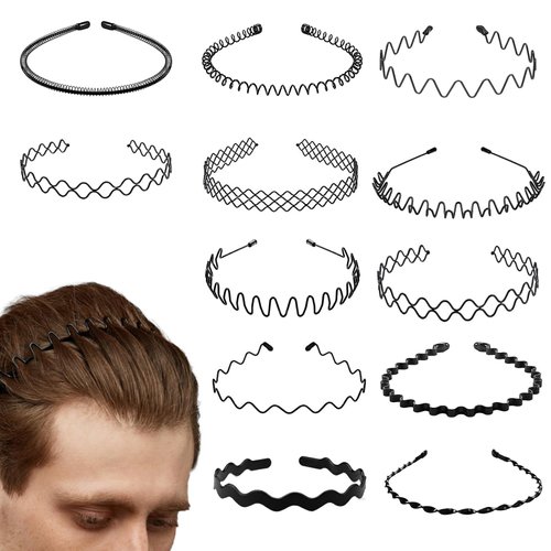 SHEHARUHI 12PCS Black Metal Hairband Wavy Hairband Spring Hair Hoop Hair Band Non-slip Hair Accessories Unisex Black Elastic Non Slip Headwear Accessories