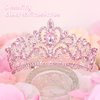 CIEHER Pink Small Crown for Girls Cake Topper Mini Crown Girls Princess Tiara Birthday Crown Wedding Cake Flower Decorations
