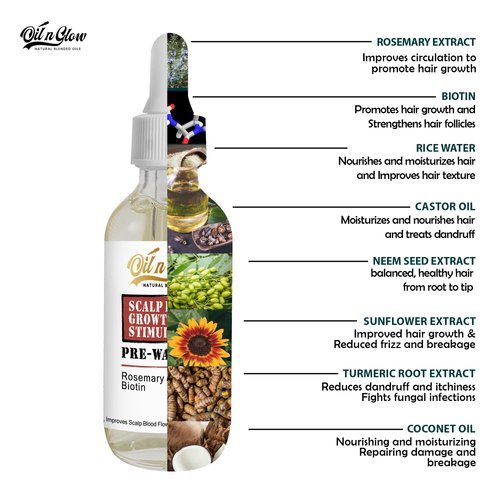 Rosemary and Biotin Organic Pre-Wash Scalp Oil and Hair Treatment Oil: Pre Shampoo Dry Scalp Treatment, Hair Growth Stimulator Serum For Healthy Scalp & Less Hair Fall and Breakage. 2 Fl Oz.