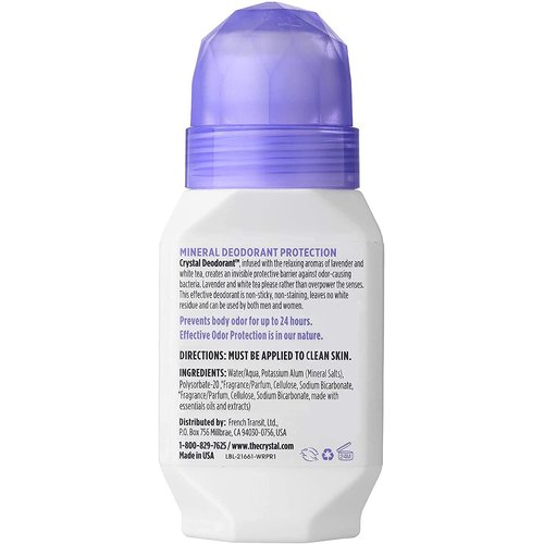 Crystal Mineral Deodorant Roll-On, Lavender & White Tea 2.25 oz (Pack of 4)