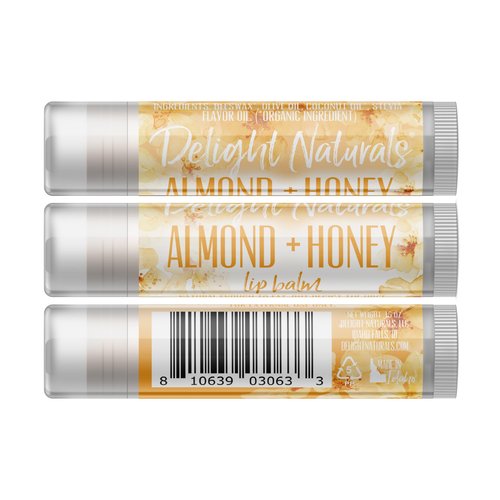 Delight Naturals Almond Flavors Lip Balm Set - Almond + Honeu, Almond + Cherry, Almond + Vanilla