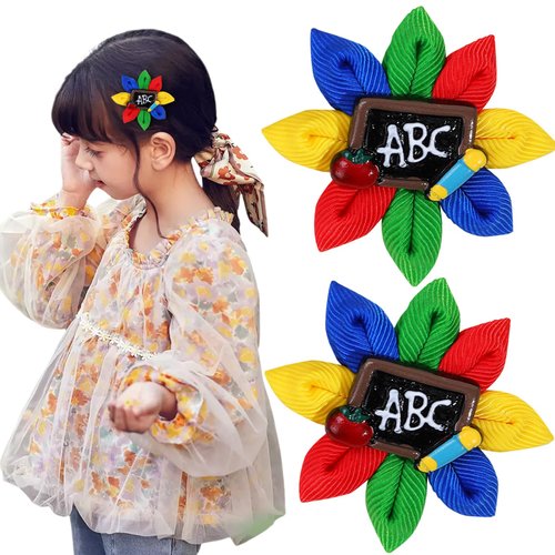 Back To School Hair Clip Sun Flower Hair Clips Pencil Apple Blackboard Hairpins Colorful Floral Bow Alligator Clip First Day of School Party Hair Accessories for Girl Woman (sun flower)