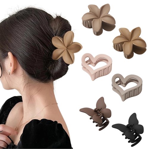 Ufgin 6 Pcs Heart Hair Claw Clips for Women-Medium Matte Nonslip Hair Jaw Clips Heart Hair Clips for Thin Thick Hair Cute Hair Styling Accessories for Women and Girls(flower3+heart3+butterfly3)