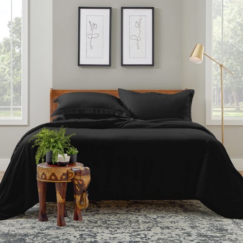 Cosy House Collection Luxury Duvet Cover Set 2-Piece - Blend of Rayon Derived from Bamboo - Ultra Soft Bedding - Zippered Comforter Protector, Includes 1 Pillow Sham (Twin/Twin XL, Black)