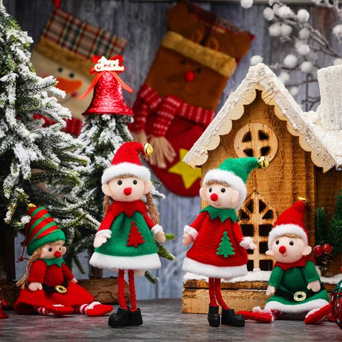 Civaner 4 Pieces Christmas Elf Dolls Christmas Stuffed Dolls Elf Plush Dolls Christmas Novelty Toys Elves for Holiday Party New Year Santa Plush Toys Fun Decorations for Little Boys and Girls